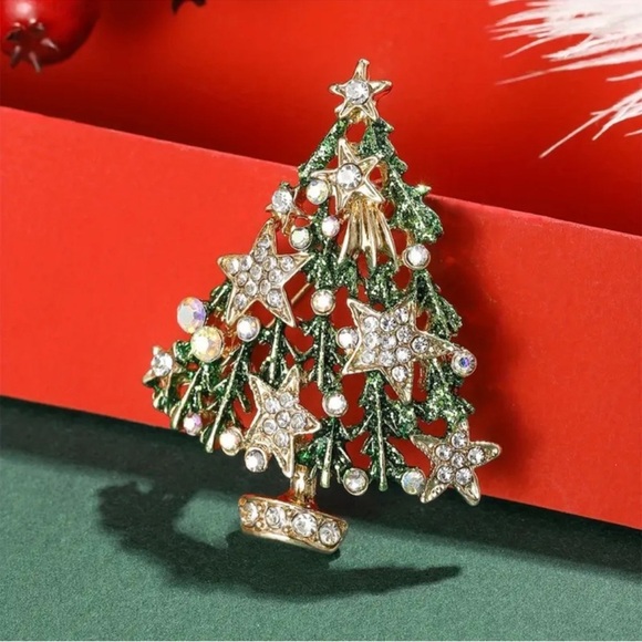 Star Christmas Tree Green Brooch - Picture 2 of 6